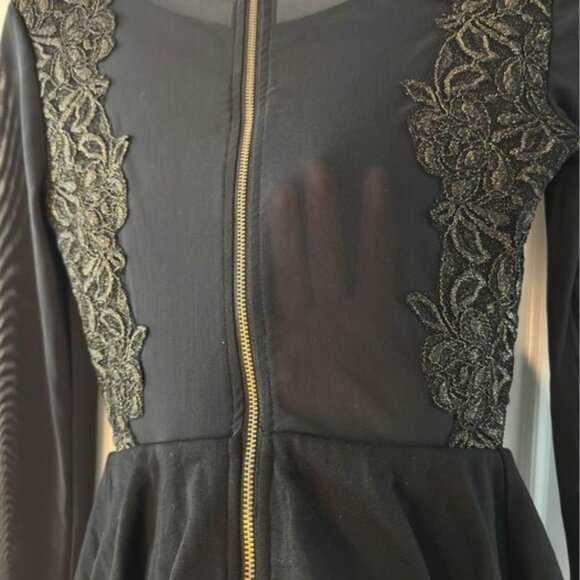 BEBE | Evening Dress w/ Sheer Sleeves | Black and Gold |  XS - Picture 8 of 11